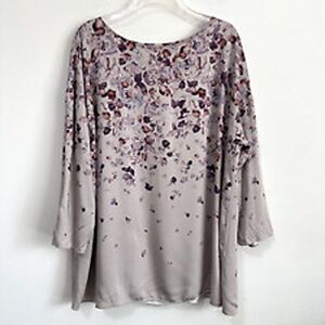 J.Jil Purejill Women's Viscose 3/4 Sleeve Pullover Blouse Large Beige Floral‎